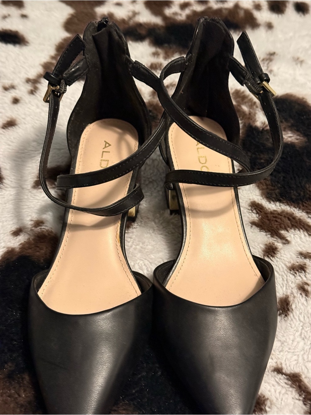 Aldo Black Pointed-Toe Double-Strap Heels - Picture 2 of 4